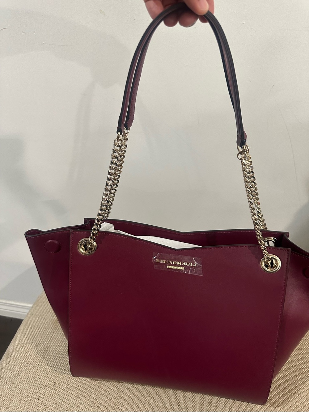 BRUNO MAGLI Leather Chain Expandable Tote Bag - Picture 4 of 16